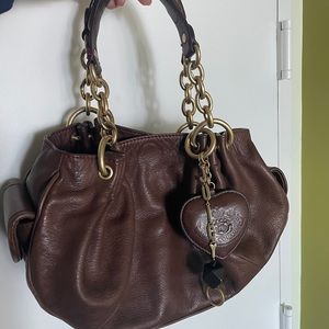 Juicy Couture Y2K Brown Cow Hide Leather Hobo Shoulder Bag